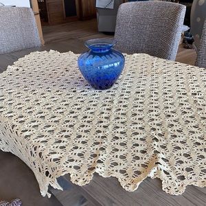 Vintage hand crocheted lace tablecloth or throw